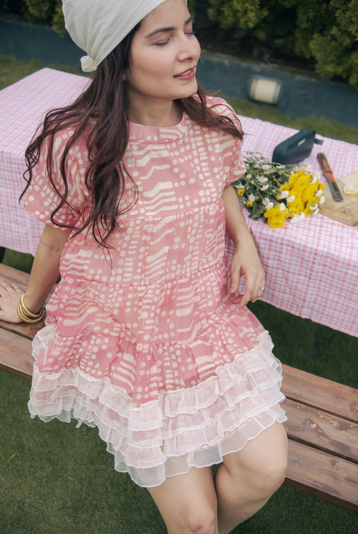 Pink ruffled hemline tunic