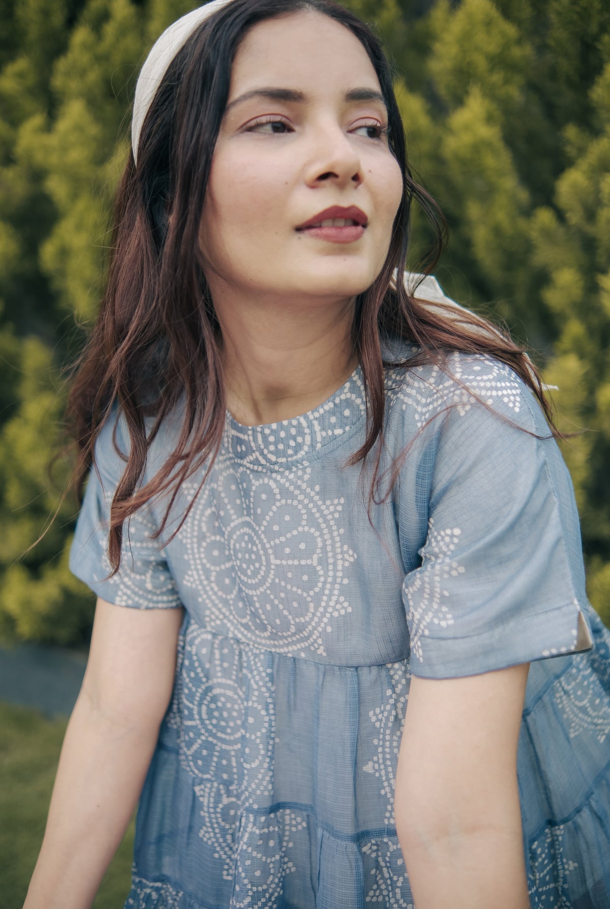 Blue ruffled hemline tunic