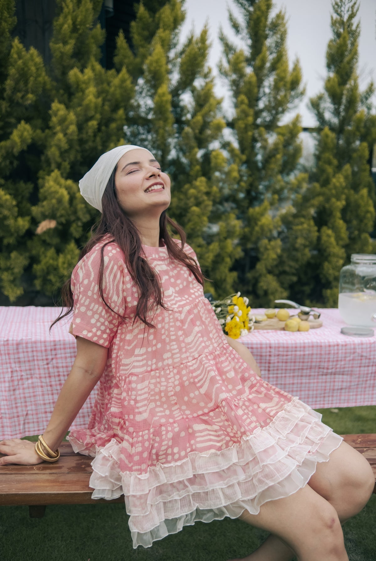 Pink ruffled hemline tunic
