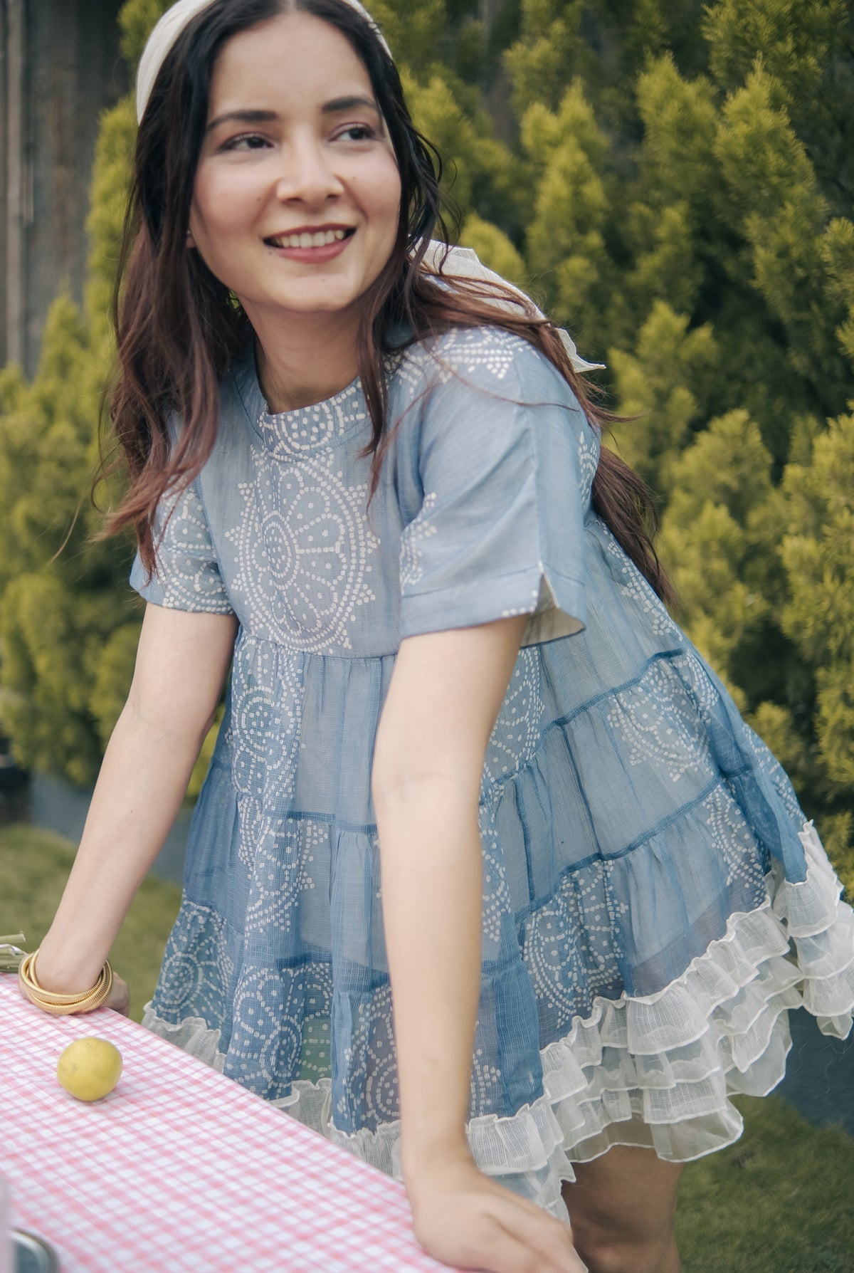 Blue ruffled hemline tunic