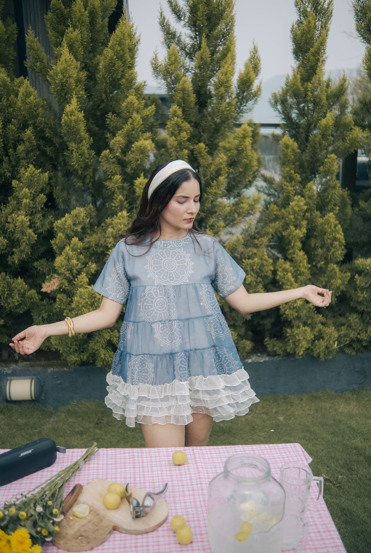 Blue ruffled hemline tunic