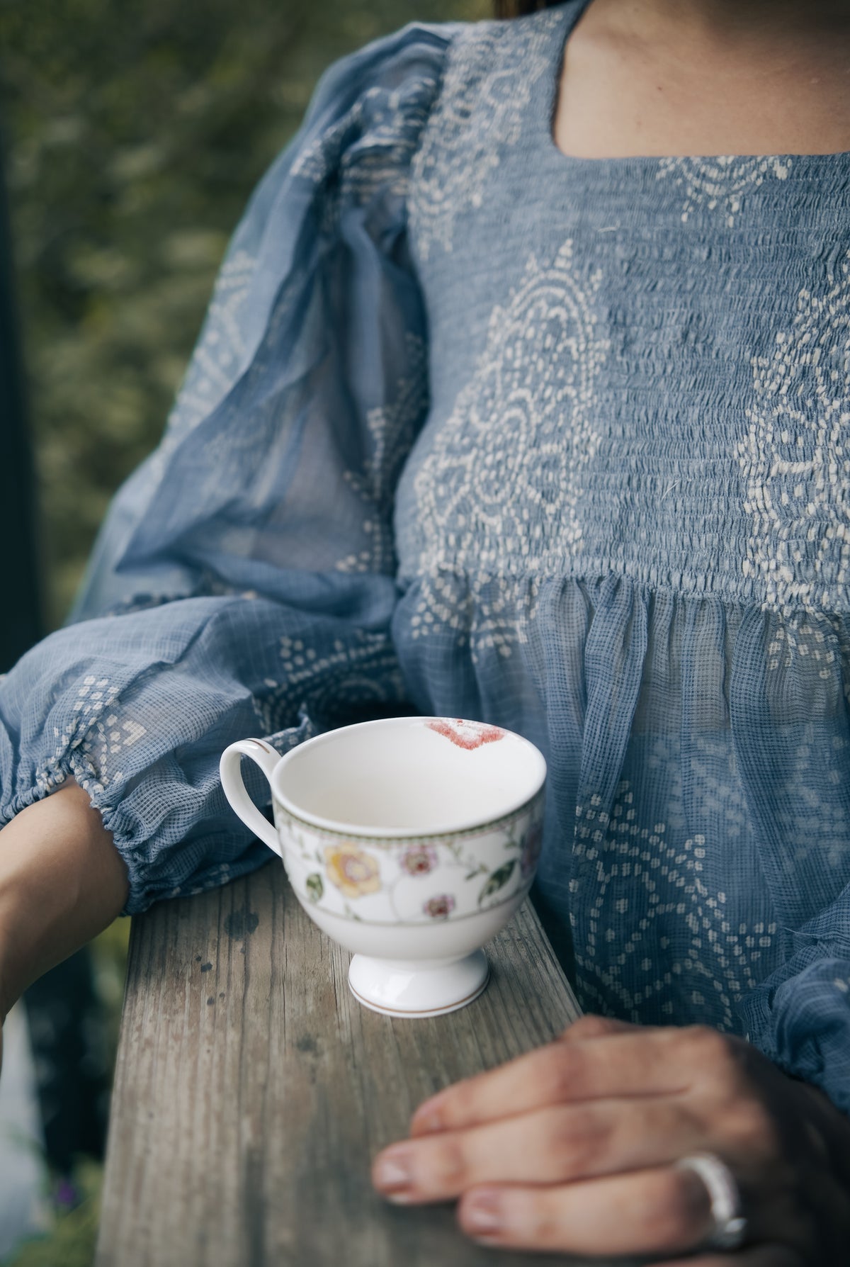 Blue smocked yoke cord set